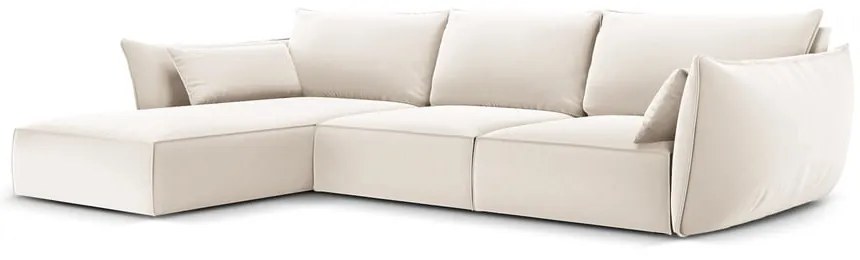 Bézs bársony sarokkanapé (bal oldali-heverő résszel) Vanda – Mazzini Sofas