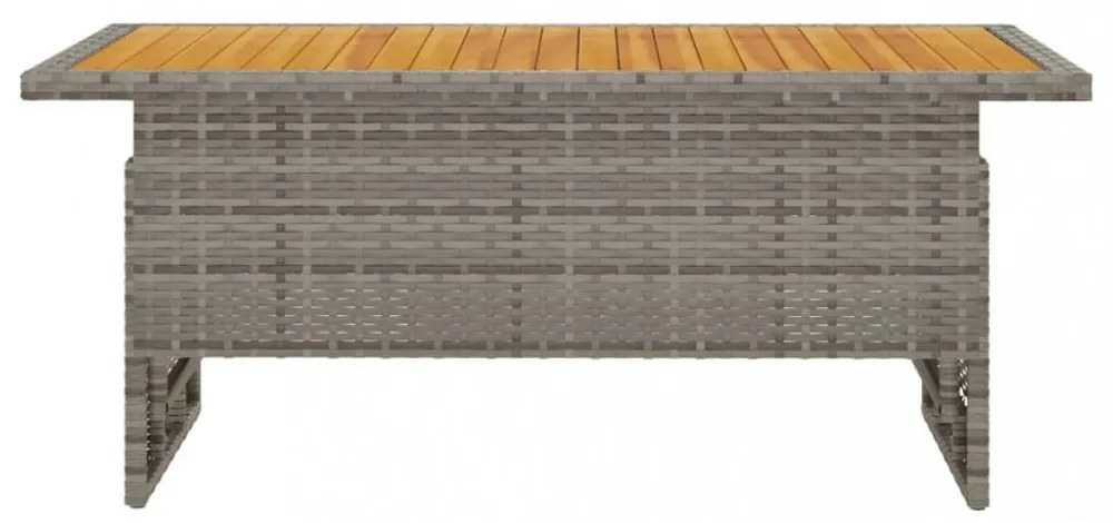 szürke tömör akácfa és polirattan kerti asztal 100x50x43/63 cm