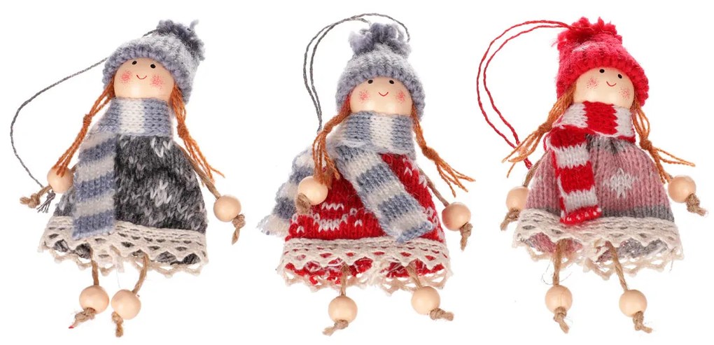Lány függő karácsonyi dekoráció szett 3 db,magasság 15 cm
