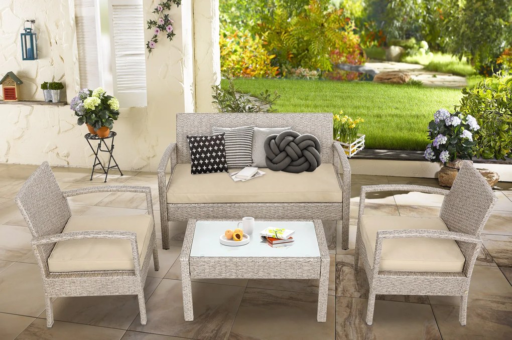 Casaria® Rattan szett - krémszínű