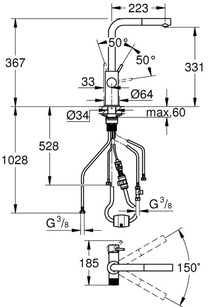 GROHE 30601DC0 - BLUE PURE mosogató csaptelep kihúzható kifolyófejjel, rozsdamentes acél