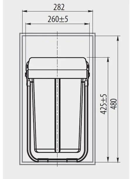 Hulladékgyűjtő GTV Practi Eco 300, szelektív, manuális működés, 300mm-es elembe, lágy záródás, 10+20 L edénnyel, fedéllel
