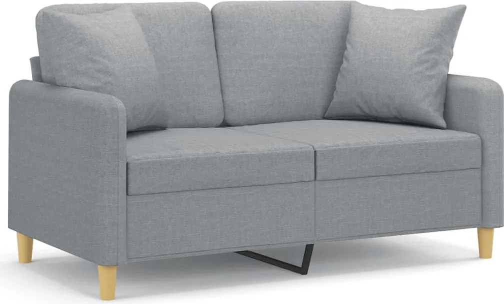 vidaXL 2 személyes világosszürke szövet kanapé díszpárnákkal 120 cm