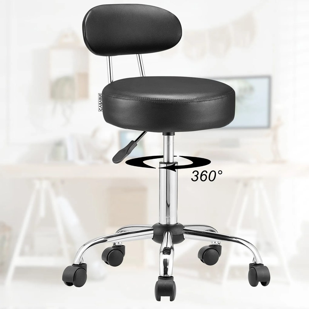 Casaria ROLAND háttámlás görgős puff, Ø35cm, fekete