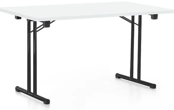 Összecsukható asztal 140 x 80 cm, fekete lábak, fehér