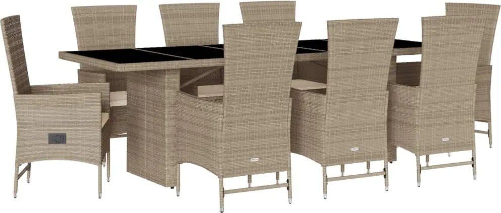 vidaXL 9 részes bézs polyrattan kerti étkezőgarnitúra párnákkal