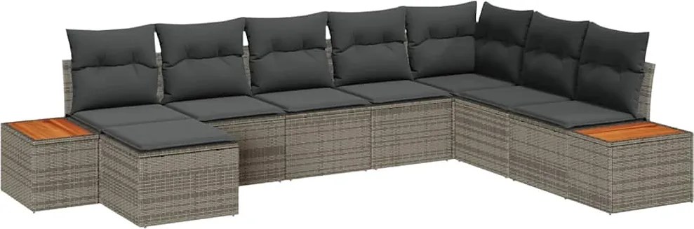 vidaXL Kerti Kanapé Szett párnával tárolóval 9 pcs Szürke Polyrattan
