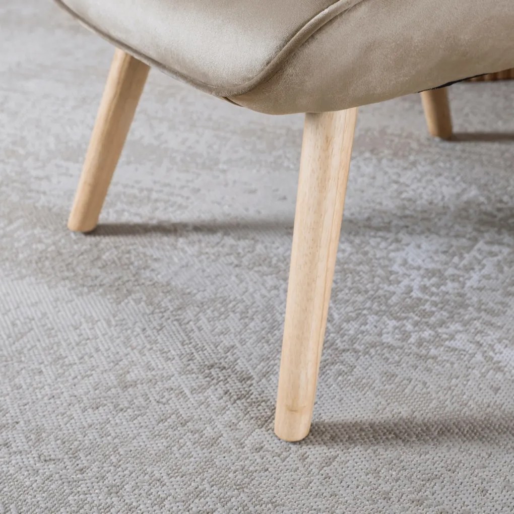 Füles Fotel Lábtartóval Bézs Bársony Kárpittal. LOZANO 2