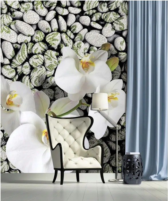Fotótapéta Fehér orchideák a köveken Elegancia és nyugalom 206x275 +ragasztó