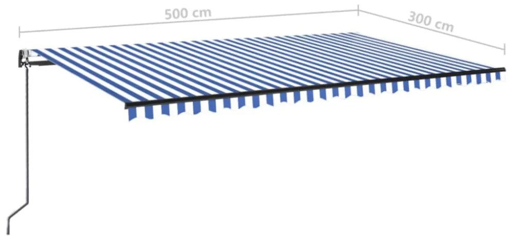 kék/fehér automata szélérzékelős és LED-es napellenző 500x300cm