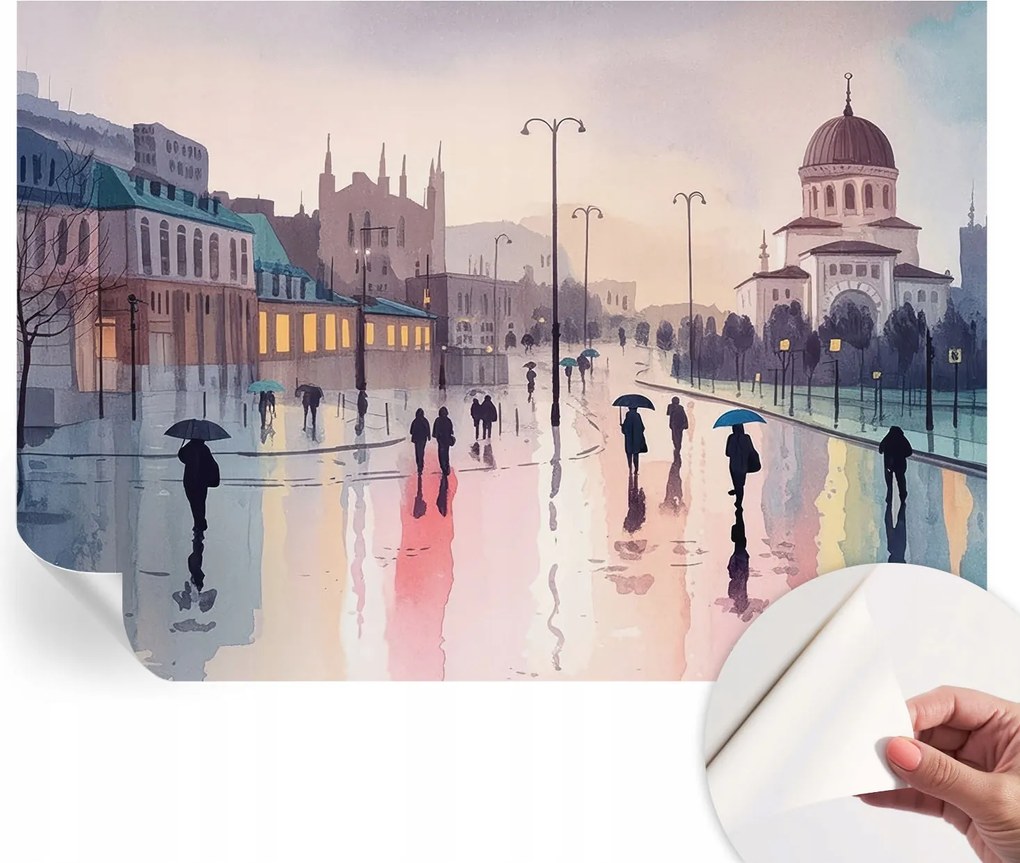 Öntapadós tapéta Fali furnér 3D hatás Esős séta 208x146 cm