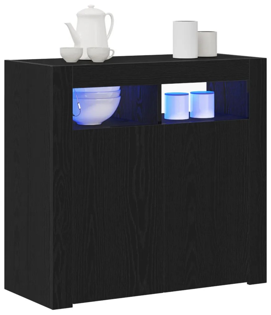 Fekete tölgy komód LED világítással, 80x35x75 cm, MDF