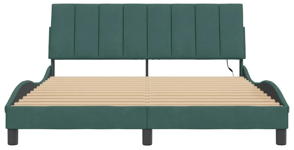 sötétzöld bársony ágykeret LED-ekkel matrac nélkül Hanko 160 x 200 cm