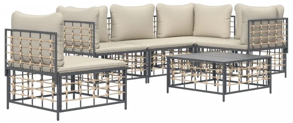 6 részes antracitszürke polyrattan kerti ülőgarnitúra párnákkal
