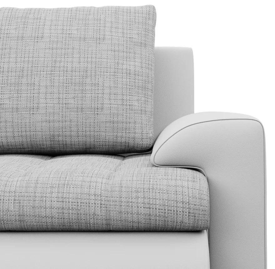 Tokio sarokkanapé, L alakú háttámlával, 2 ágyneműtartóval, fonott + műbőr, baloldali, szürke - fehér