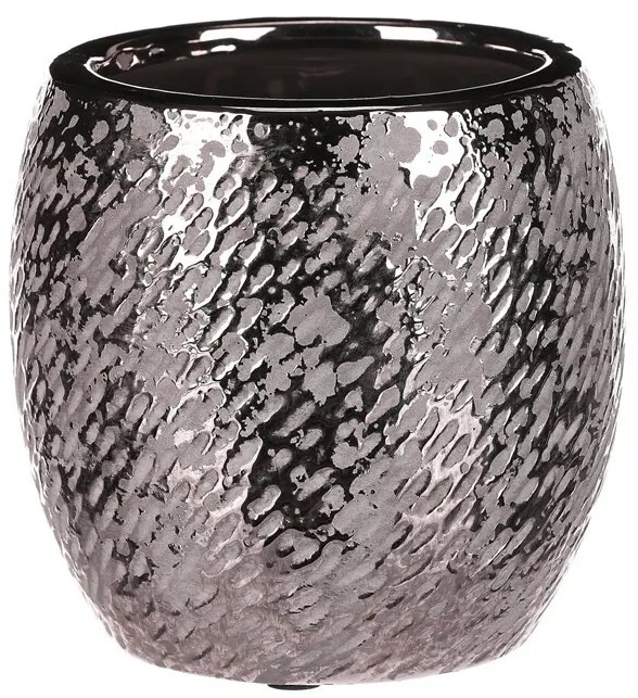 Kerámia virágcserép-burkolat, ezüst Silver, átmérő14 cm, ezüst