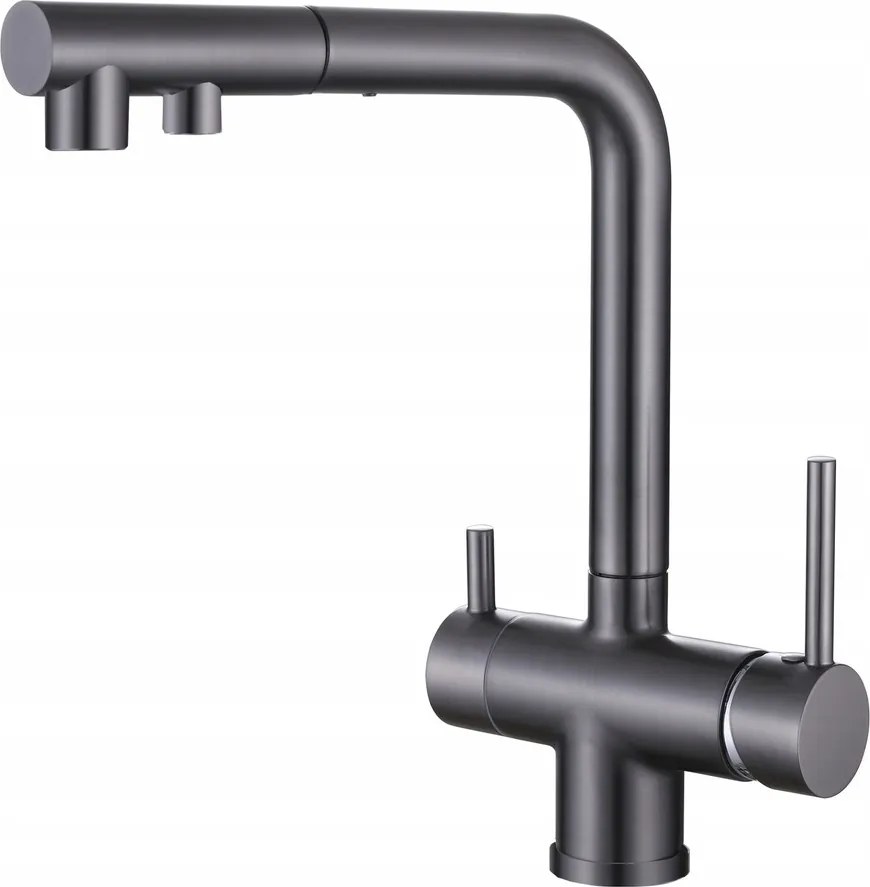 Háromutas konyhai csaptelep szűrőhöz Gun Grey Szürke Livra acél kifolyócső