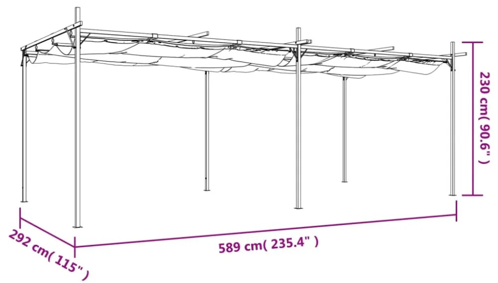 tópszínű pergola behúzható tetővel 589 x 292 x 230 cm