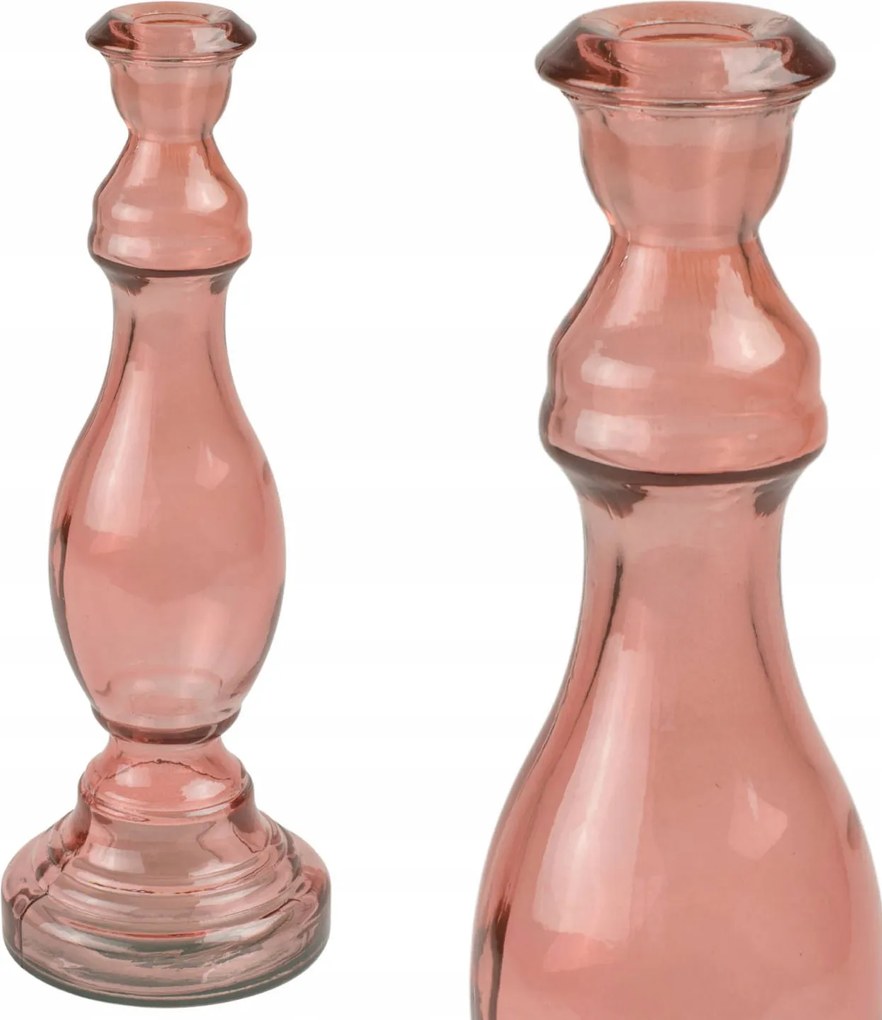 Elegáns újrahasznosított üveg gyertyatartó lila 30 cm rózsaszín ajándék