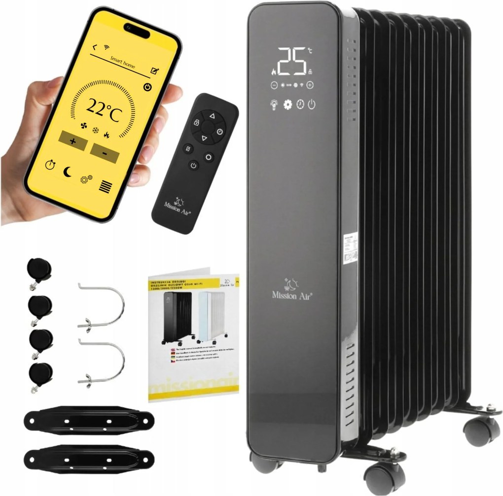 Elektromos olajradiátor Mission Air Oslo black 2000W fekete Wifi Időzítő