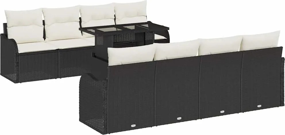 vidaXL Kerti Kanapé Szett párnával 7 pcs Fekete polirattan