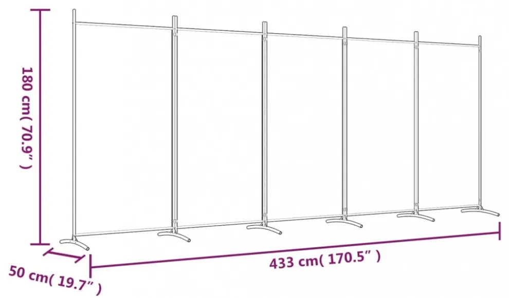 fehér 5 paneles paraván 433x180 cm szövet