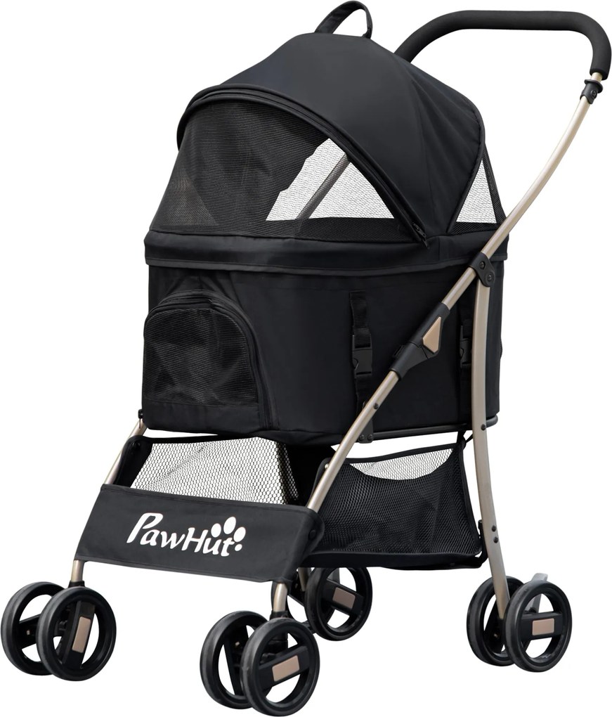PawHut Kutya Babakocsi, 2 az 1-ben Kutya Trolly, Hordozótáska, Összecsukható Kutya Kocsi Párnával, Macska Babakocsi Kistestű Kutya és Macskák számára,