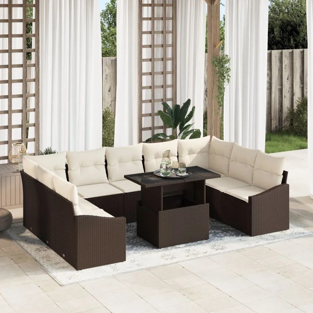 Kerti Kanapé Szett 10 pcs Barna és Krém 100 x 55 x 73 cm