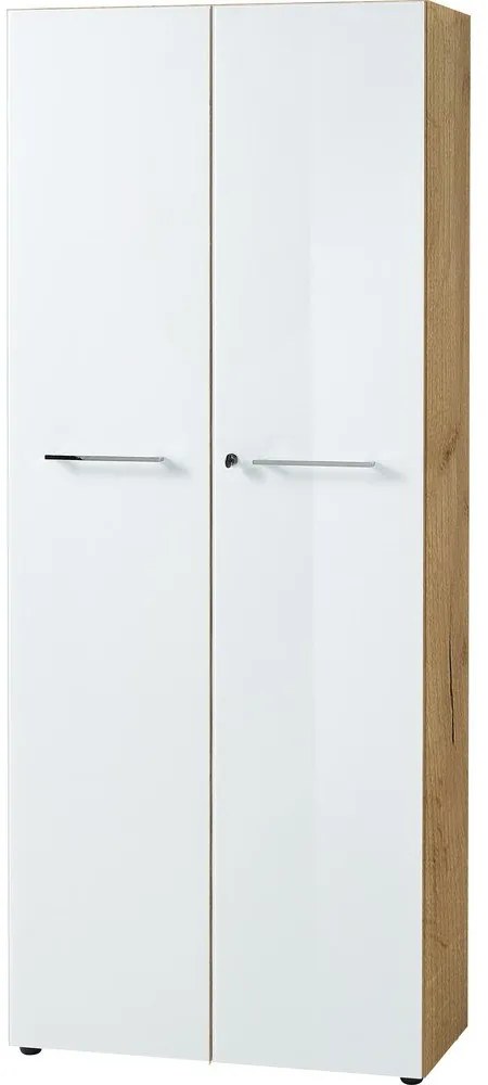 Fehér-natúr színű ruhásszekrény tölgyfa dekorral 80x196 cm Monteria – Germania