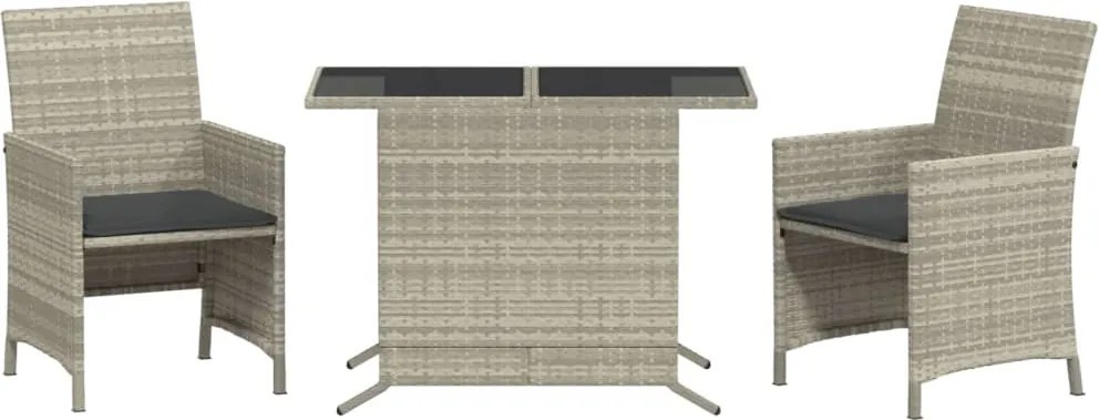 vidaXL 3 részes világosszürke polyrattan bisztrógarnitúra párnákkal