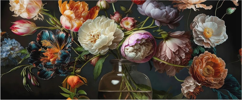 Divatos Flizelin Tapéta Ragasztó Fali 3D Virágos csokor 250x104 Ragasztó