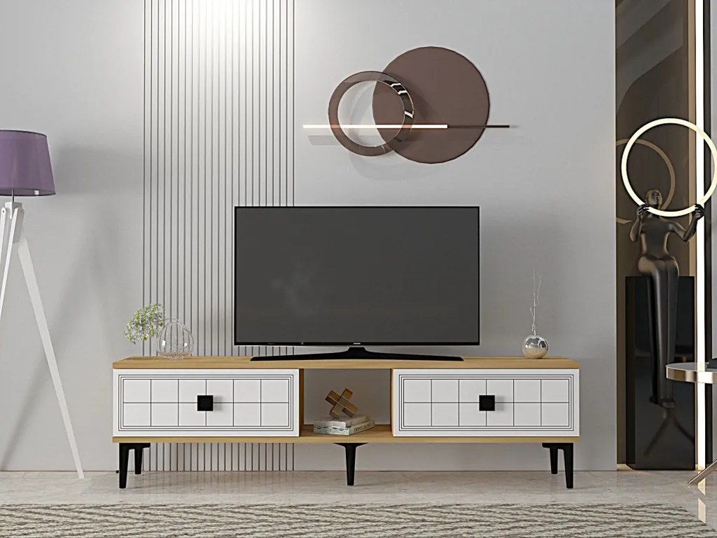 Yuka TV-állvány, zafír tölgy-fehér, 150 cm