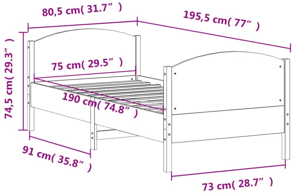 viaszbarna tömör fenyőfa ágy matrac nélkül 75 x 190 cm
