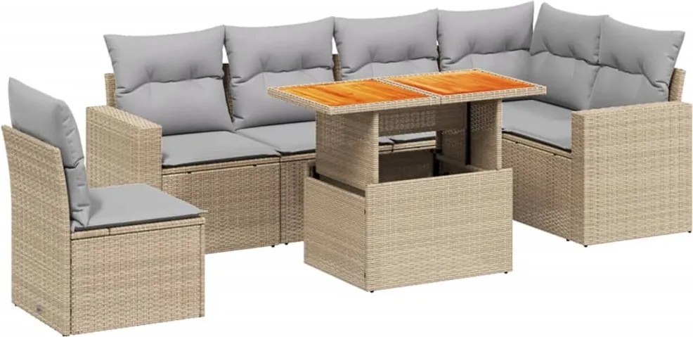 vidaXL 7 részes bézs polyrattan kerti ülőgarnitúra párnákkal