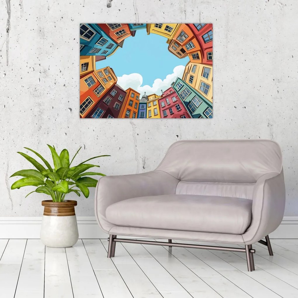 Üveg kép - Házak között (70x50 cm)