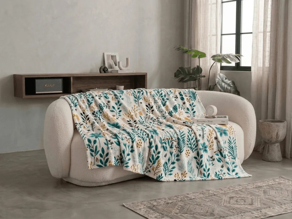 Mikroplüss pléd BOTANELLA, kék Méret: 200 x 220 cm