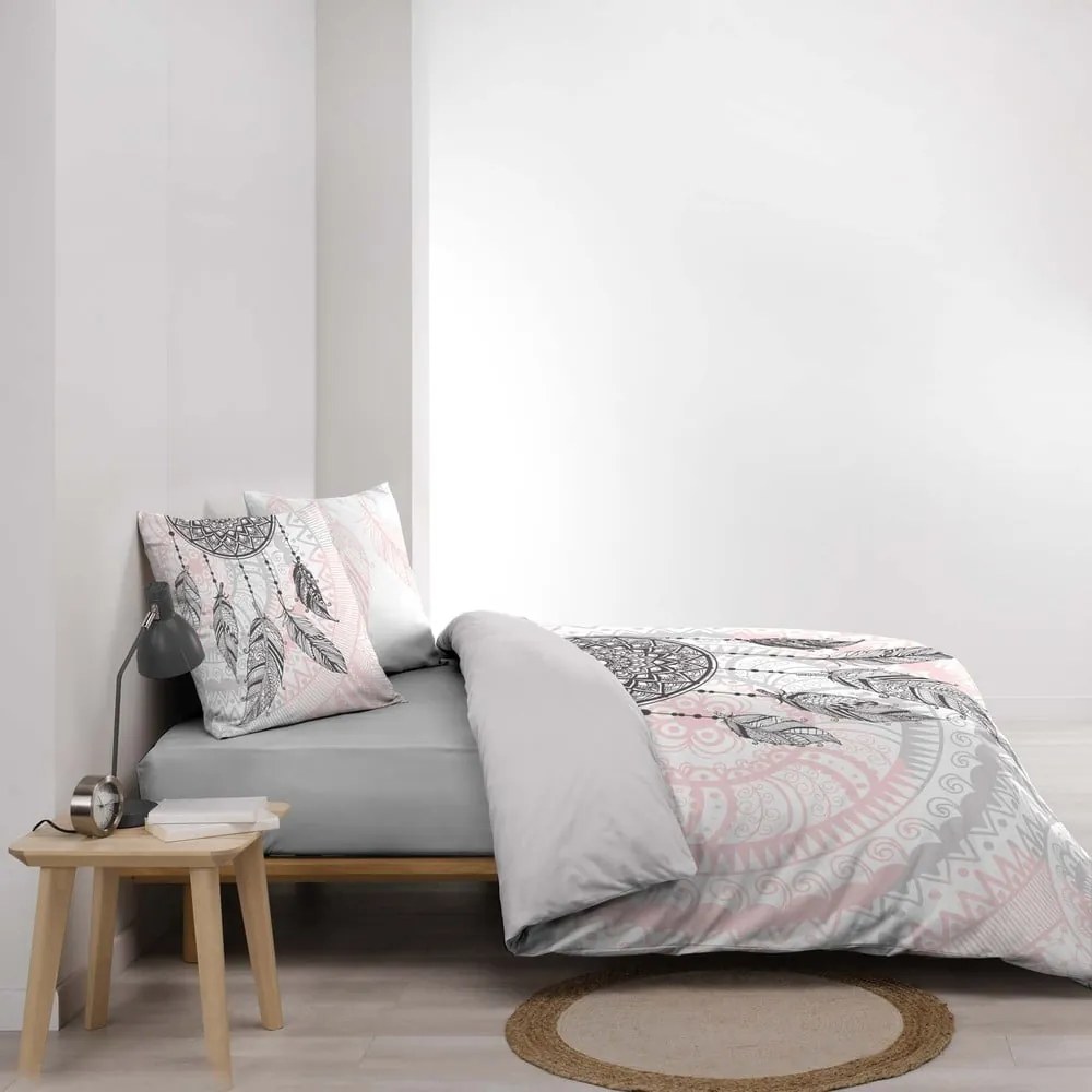 Fehér-rózsaszín kétszemélyes pamut ágyneműhuzat 200x200 cm Namaste – douceur d'intérieur