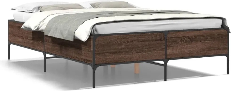 vidaXL barna tölgyszínű szerelt fa és fém ágykeret 120 x 200 cm