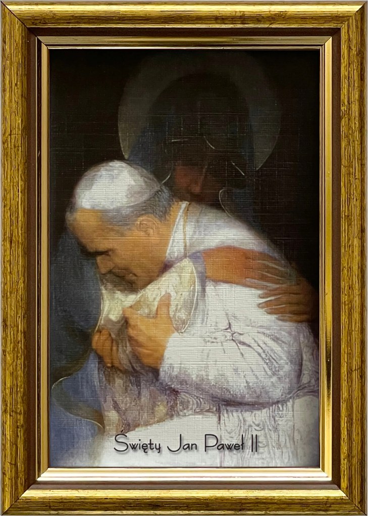 Vászonkép 18x13 Szent II. János Pál Pápa Arany Díszített Fa Keret