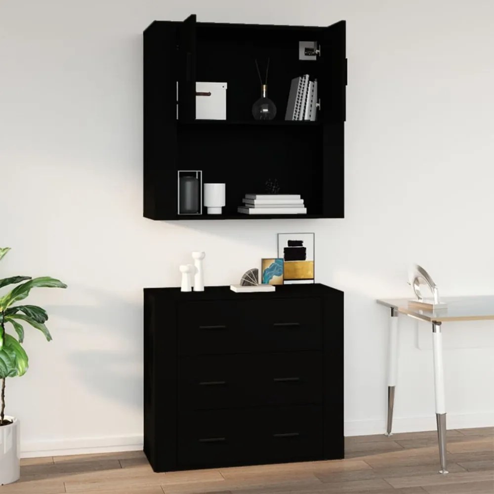 fekete szerelt fa faliszekrény 80x33x80 cm