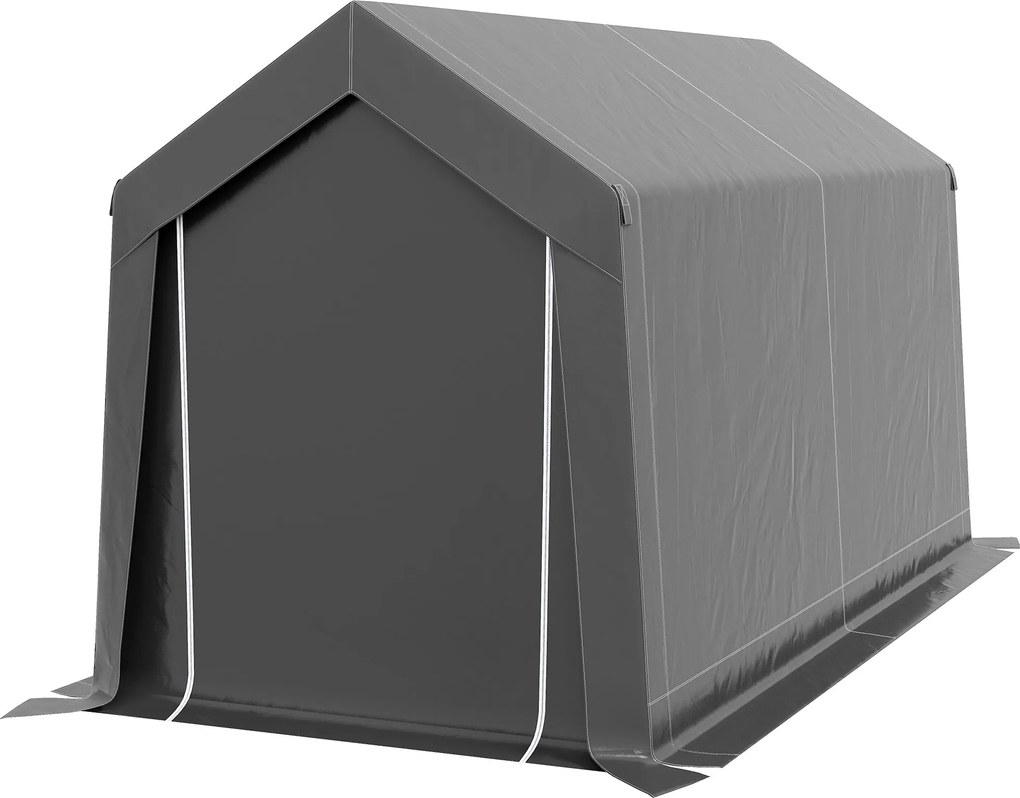 Outsunny Biciklitároló Sátor, Vízálló Autósátor Ajtóval, Porálló Biciklitakaró Sátor Kültéri Használatra, Kertbe, 210 x 360 x 235 cm, Sötétszürke | Ao