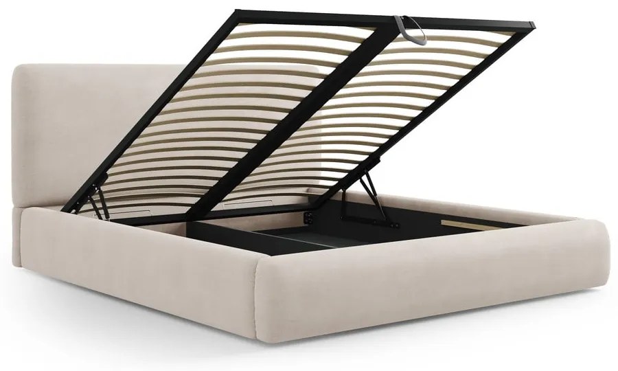 Bézs kárpitozott ágyneműtartós franciaágy ágyráccsal 140x200 cm Colonel – Cosmopolitan Design