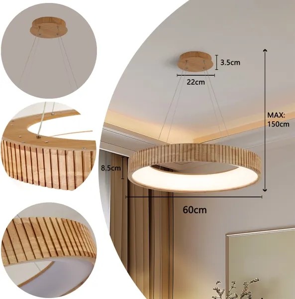 Brilagi - LED csillár kábelen FALCON WOOD MODERN LED/40W/230V, átmérő 60 cm, fa
