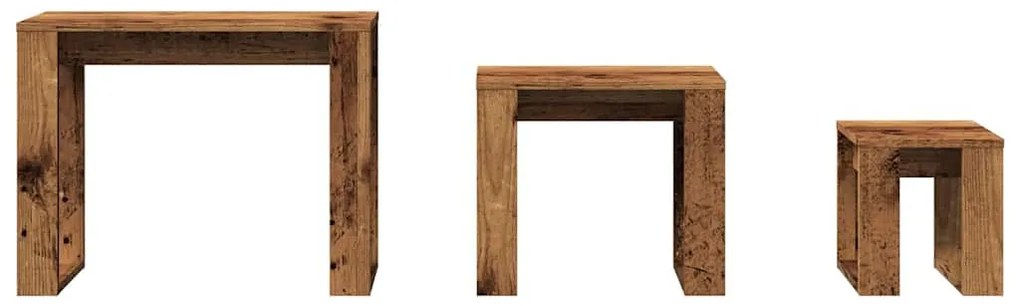 3 db antik fa színű szerelt fa egymásba tolható asztal