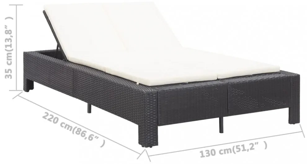 fekete polyrattan kétszemélyes napozóágy párnával