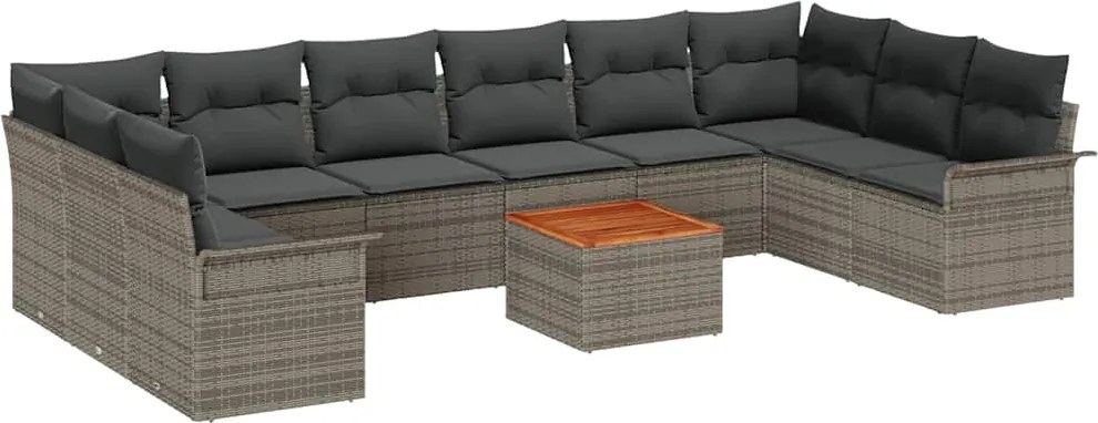 vidaXL Kerti Kanapé Szett párnával 11 pcs Szürke polirattan