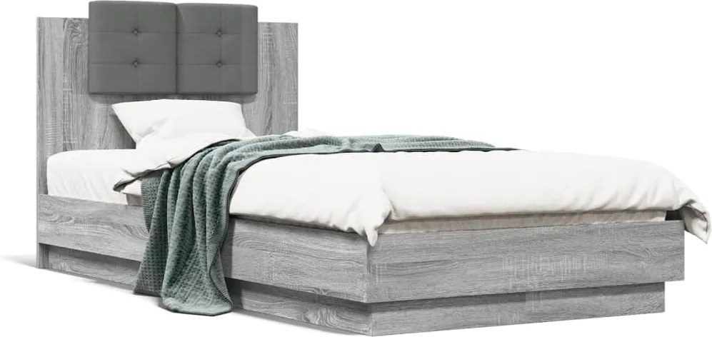 vidaXL szürke sonoma színű szerelt fa ágykeret fejtámlával 90 x 190 cm