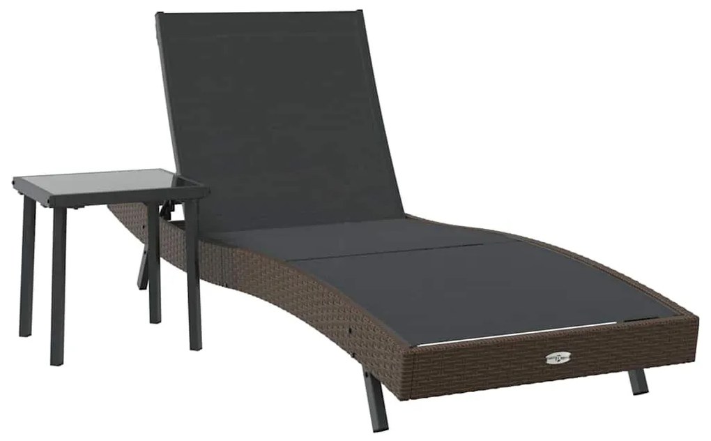 Napozóágy asztallal 2 pcs Barna, fekete 40 x 40 x 40.5 cm