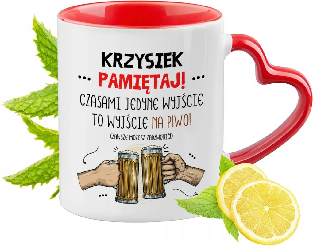 Kristófnak Piros Bögre Szív Alakú Füllel Ajándék