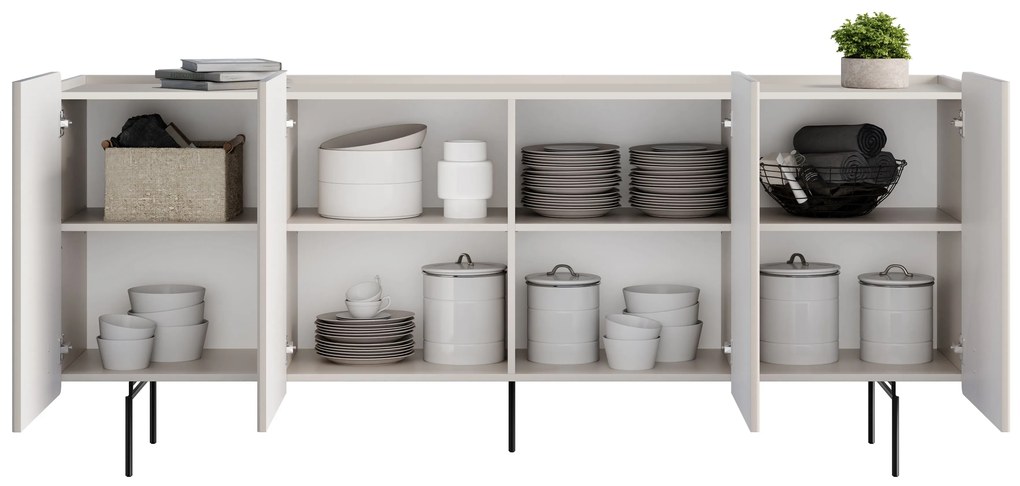 Malmi négyajtós komód 200 cm - kasmír / fekete lábak